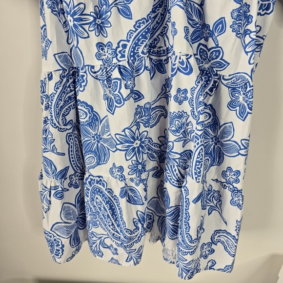 Xirena Nissa Mini Dress Puff Sleeves Santorini Print Size L Euro Summer Coastal - Picture 4 of 16